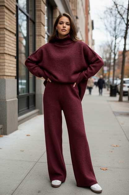 Knit Turtleneck Wide Leg Two Piece Set