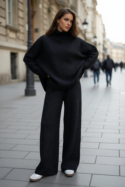 Knit Turtleneck Wide Leg Two Piece Set