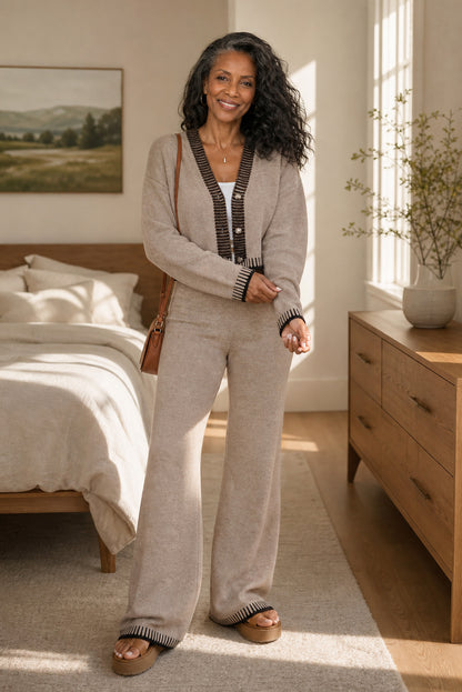 Knit V Neck Two Piece Set