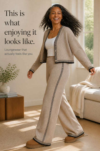 Knit V Neck Two Piece Set