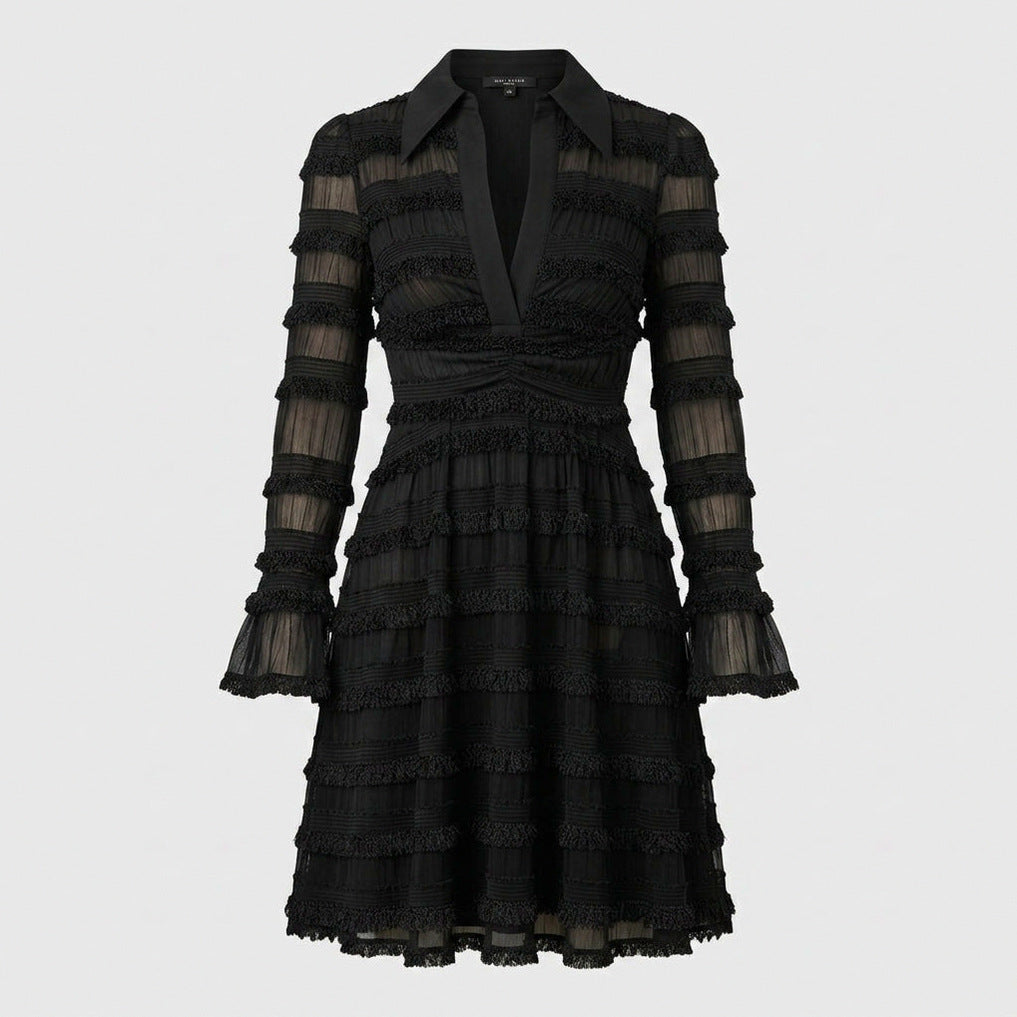 Lace Collared Tiered Mini Dress