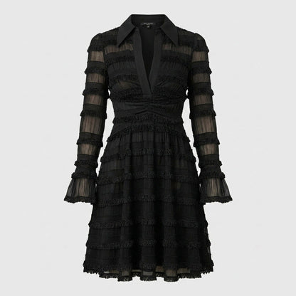 Lace Collared Tiered Mini Dress