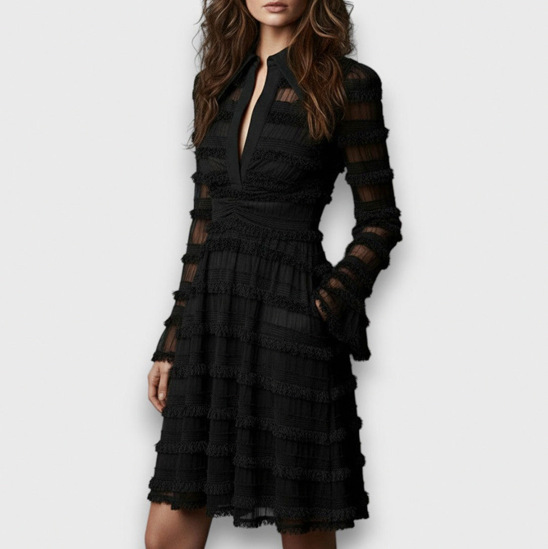 Lace Collared Tiered Mini Dress