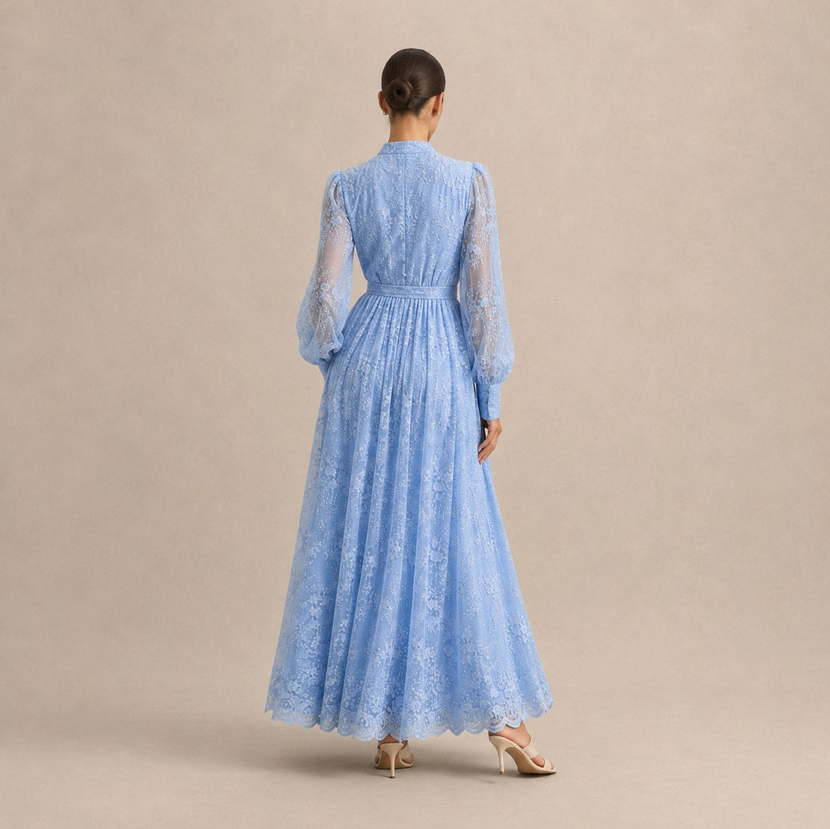 Lace Long Sleeve Button Front Maxi Dress