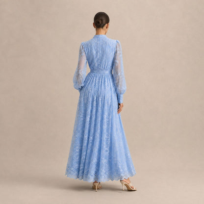 Lace Long Sleeve Button Front Maxi Dress