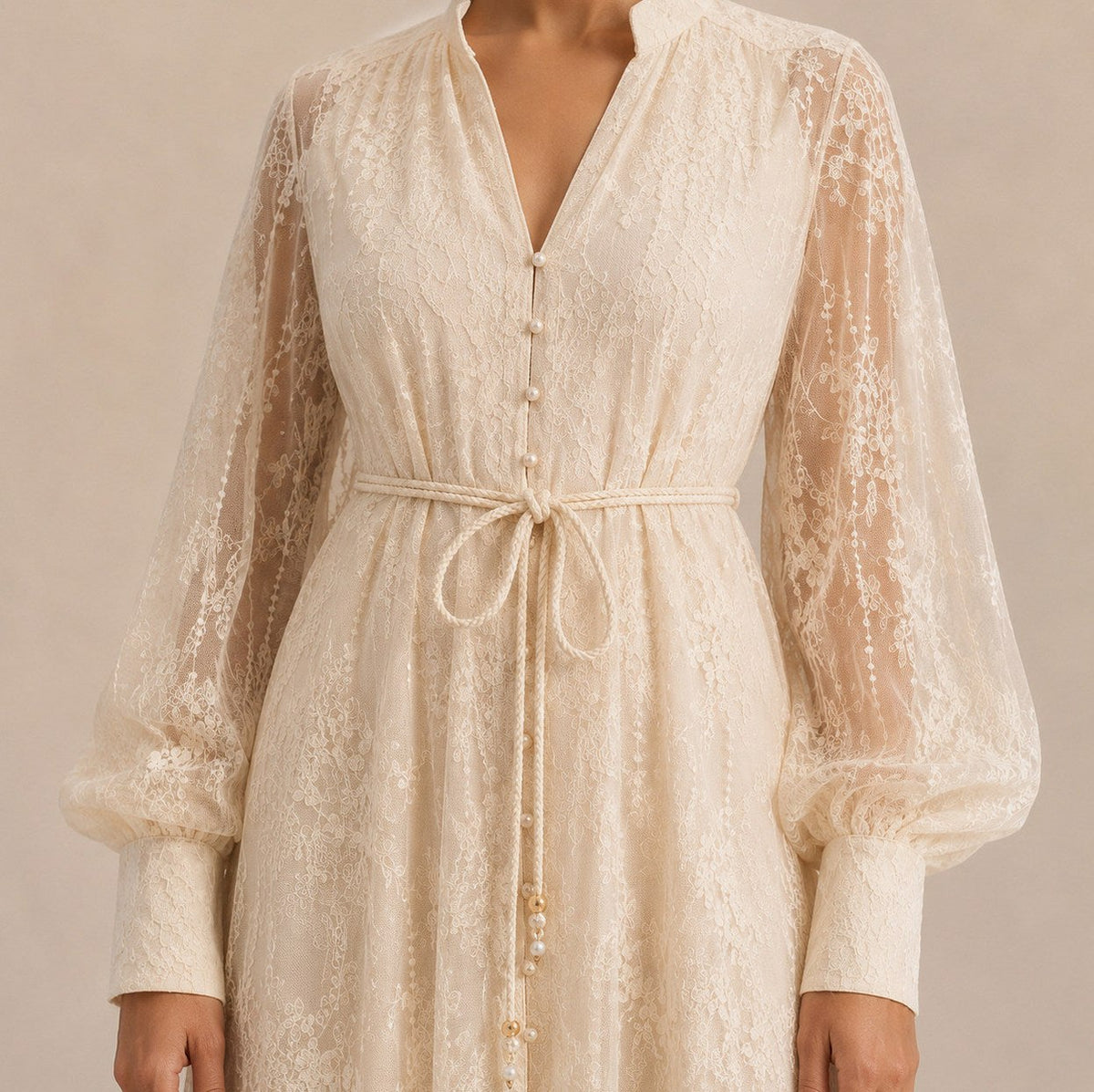 Lace Long Sleeve Button Front Maxi Dress