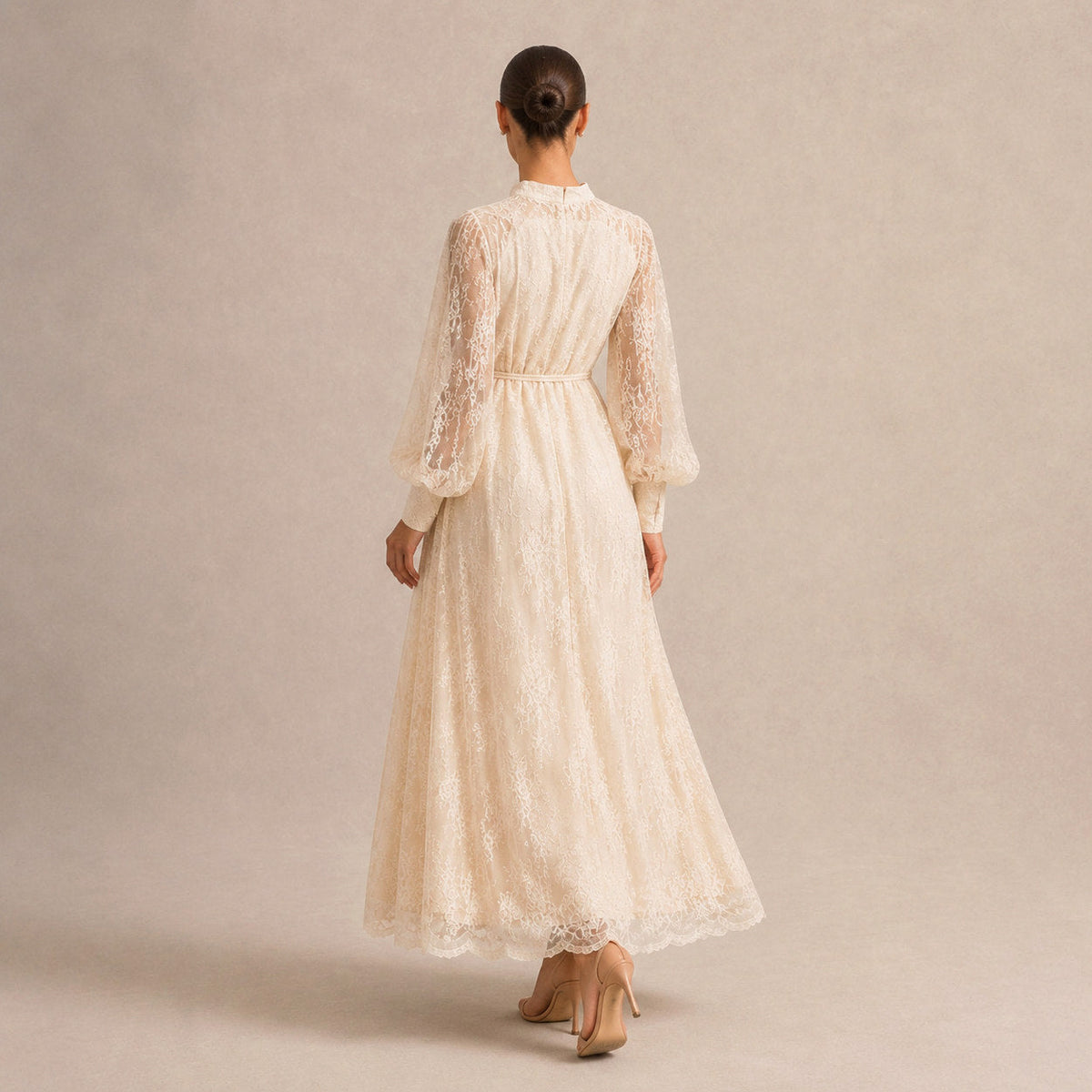 Lace Long Sleeve Button Front Maxi Dress