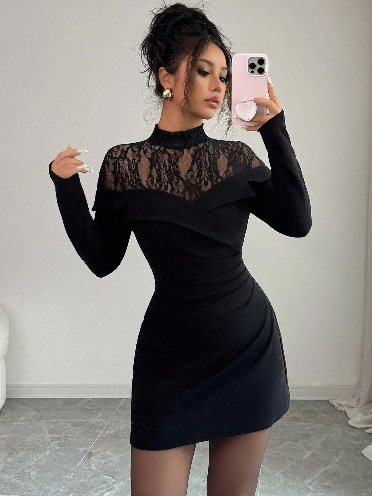 Lace Long Sleeve Mini Dress
