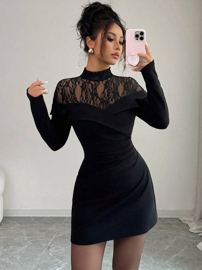 Lace Long Sleeve Mini Dress