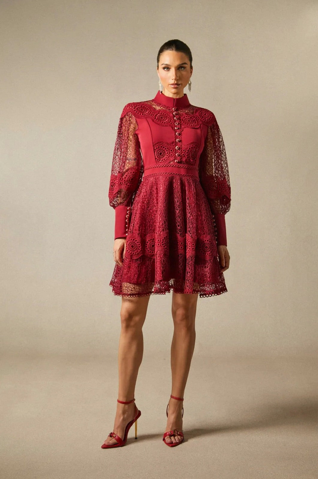 Lace Long Sleeve Mock Neck Mini Dress