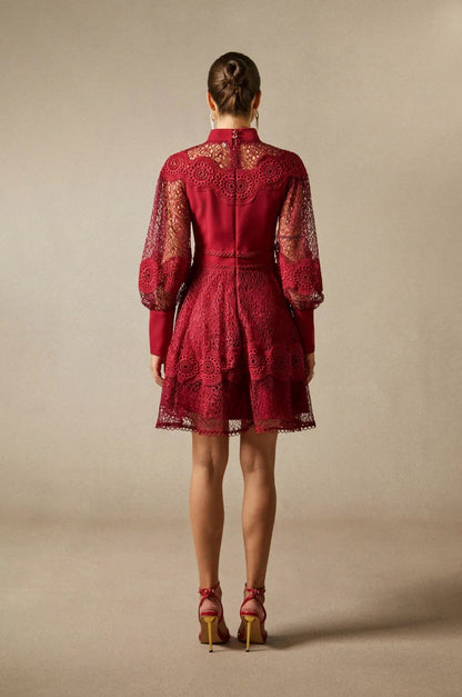 Lace Long Sleeve Mock Neck Mini Dress