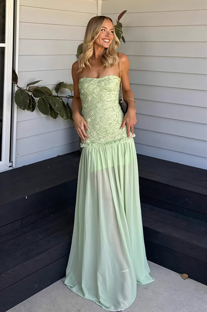 Lace Strapless Drop Waist Maxi Dress