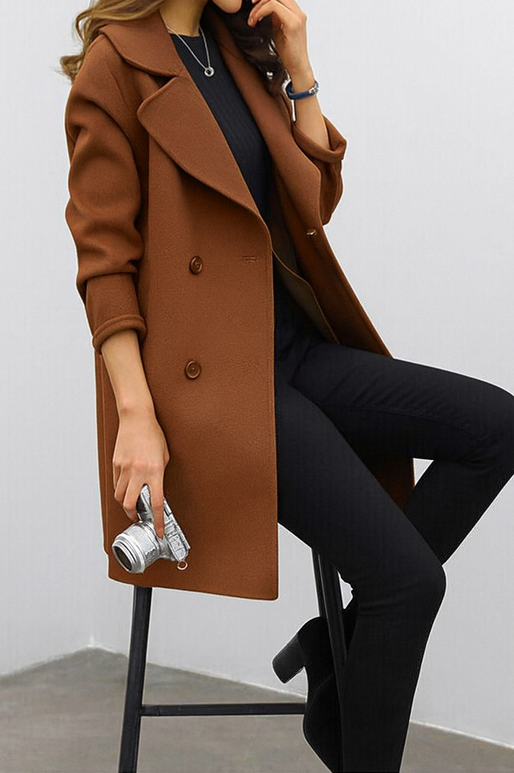 Lapel Button Front Trench Coat