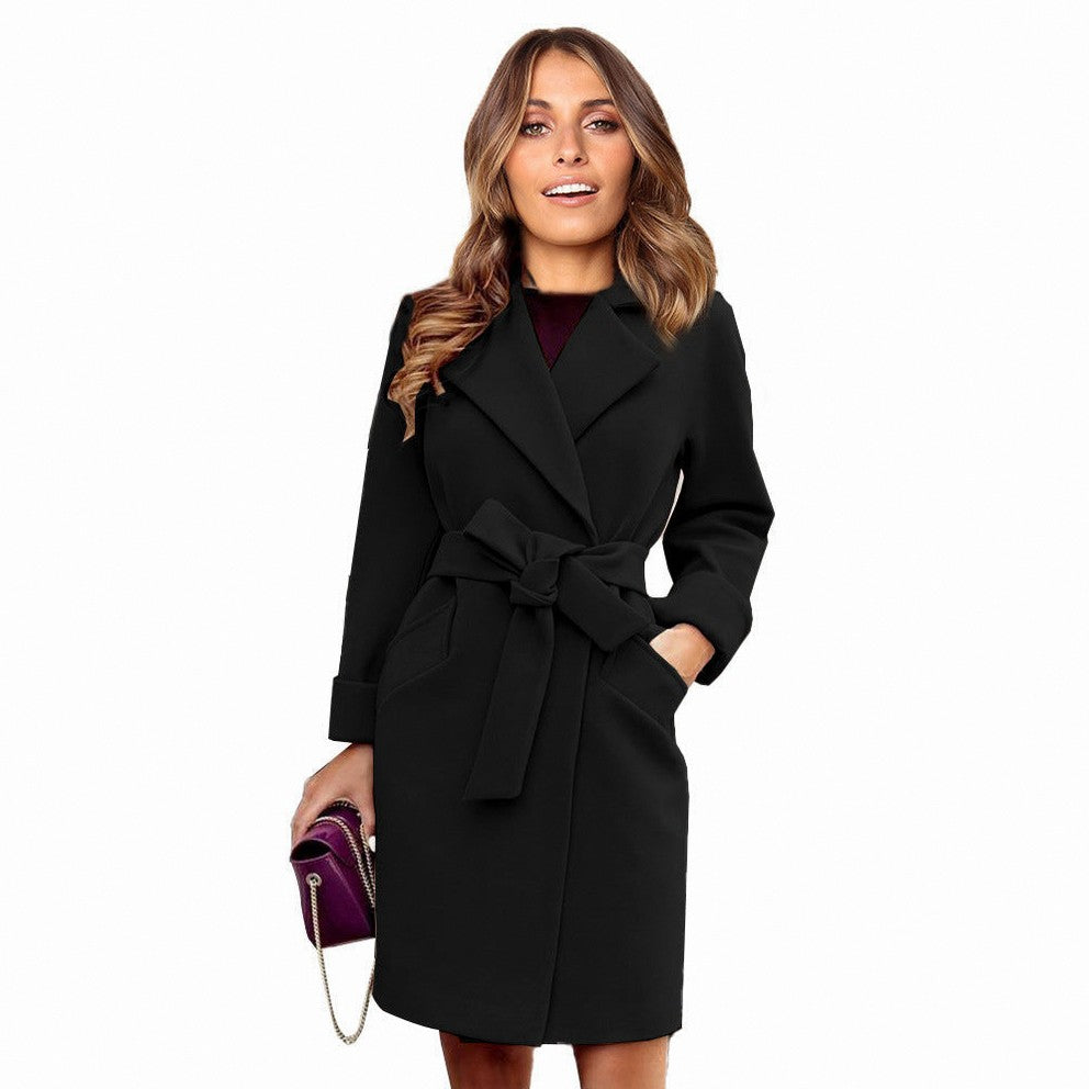 Lapel Collar Belted Wrap Coat