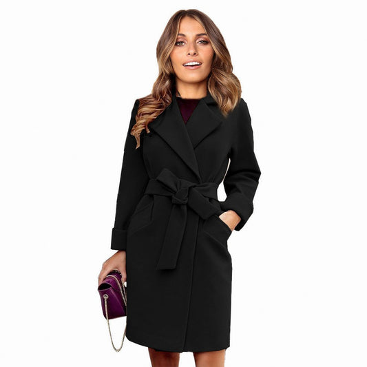 Lapel Collar Belted Wrap Coat