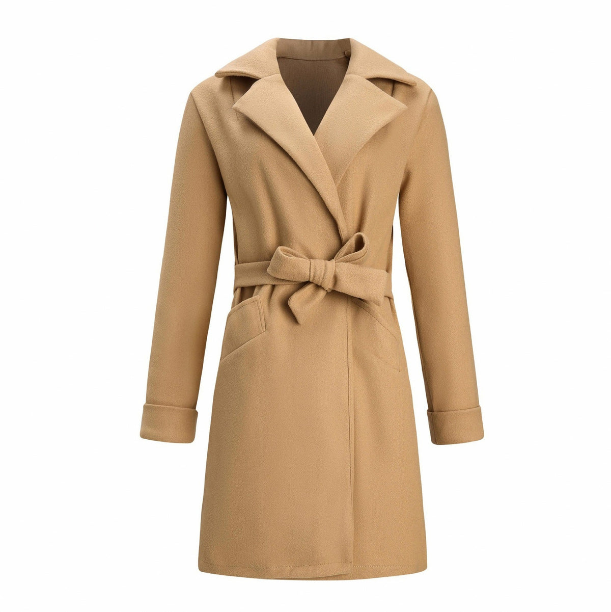 Lapel Collar Belted Wrap Coat