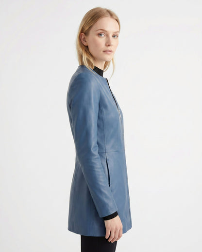 Leather Snap Collar Moto Jacket
