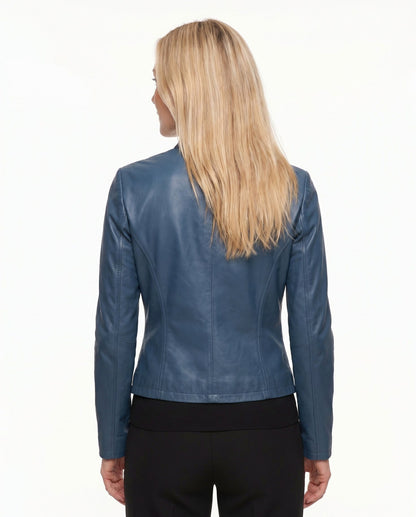 Leather Snap Collar Moto Jacket