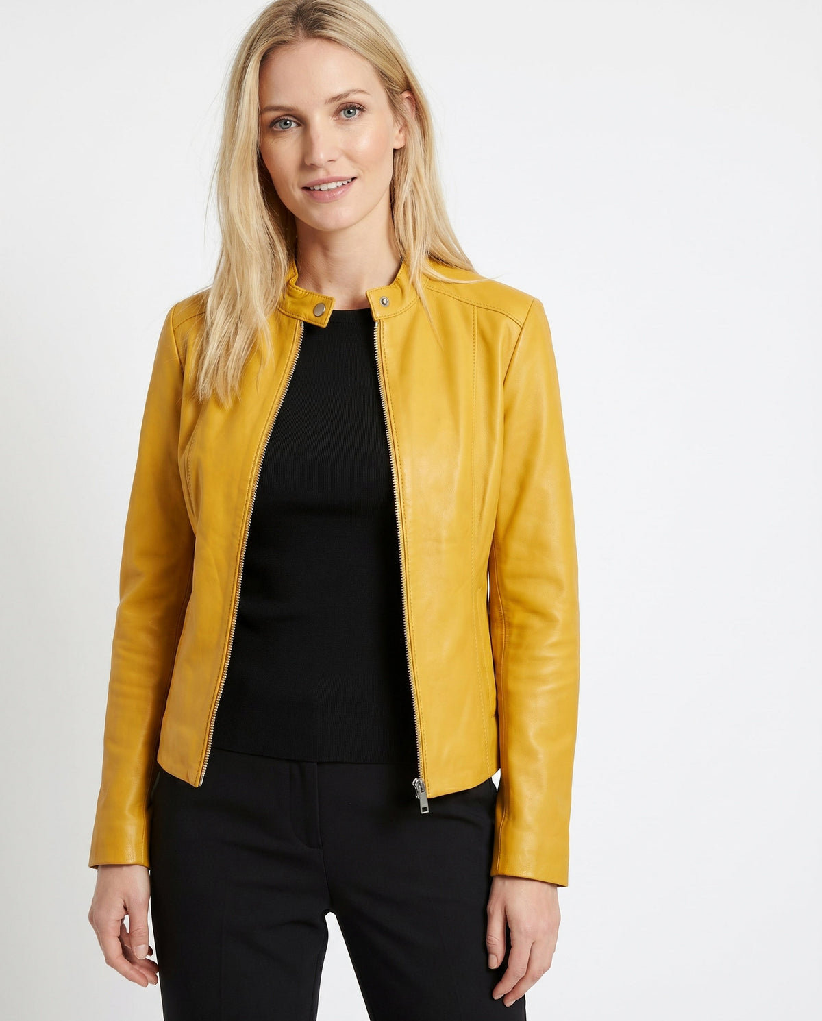 Leather Snap Collar Moto Jacket