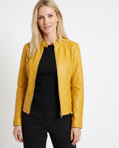 Leather Snap Collar Moto Jacket