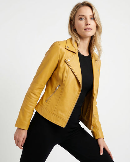 Leather Snap Collar Moto Jacket