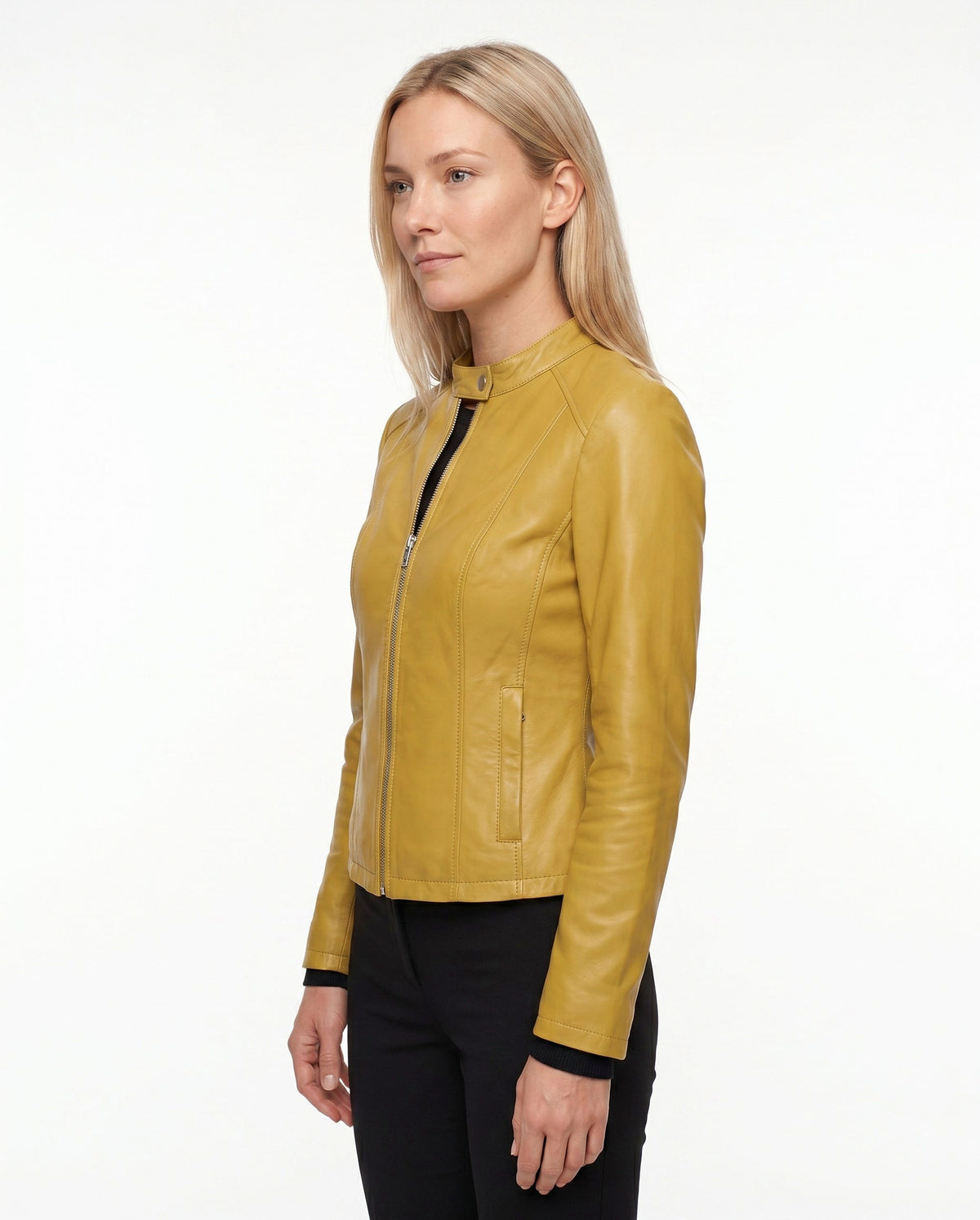 Leather Snap Collar Moto Jacket