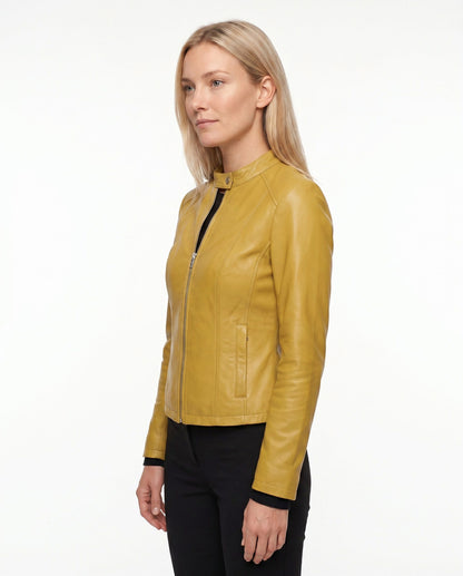 Leather Snap Collar Moto Jacket