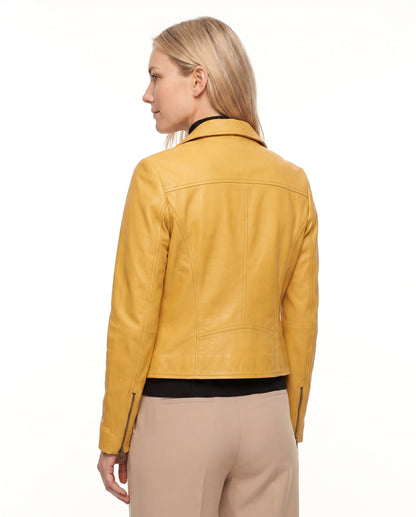 Leather Snap Collar Moto Jacket