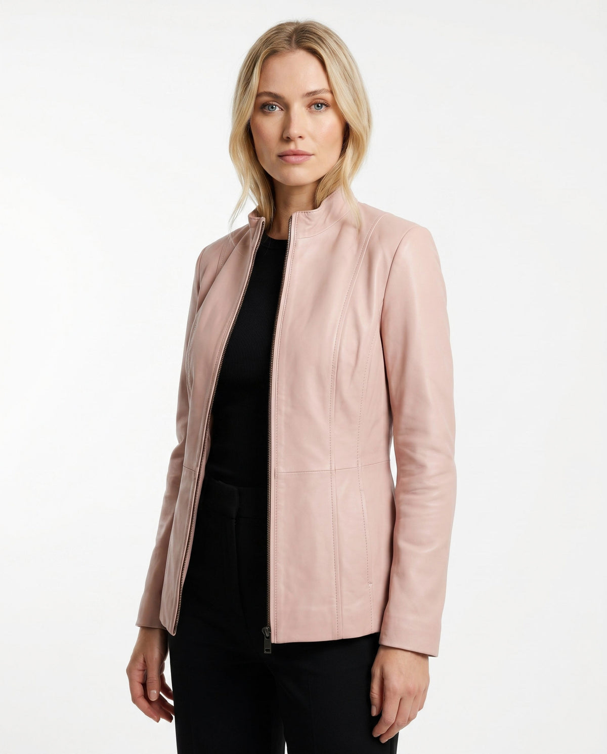 Leather Snap Collar Moto Jacket