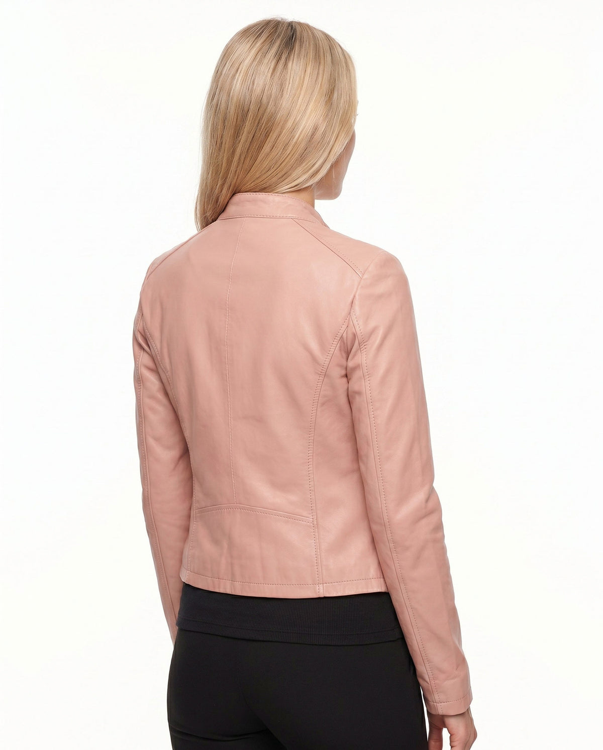 Leather Snap Collar Moto Jacket