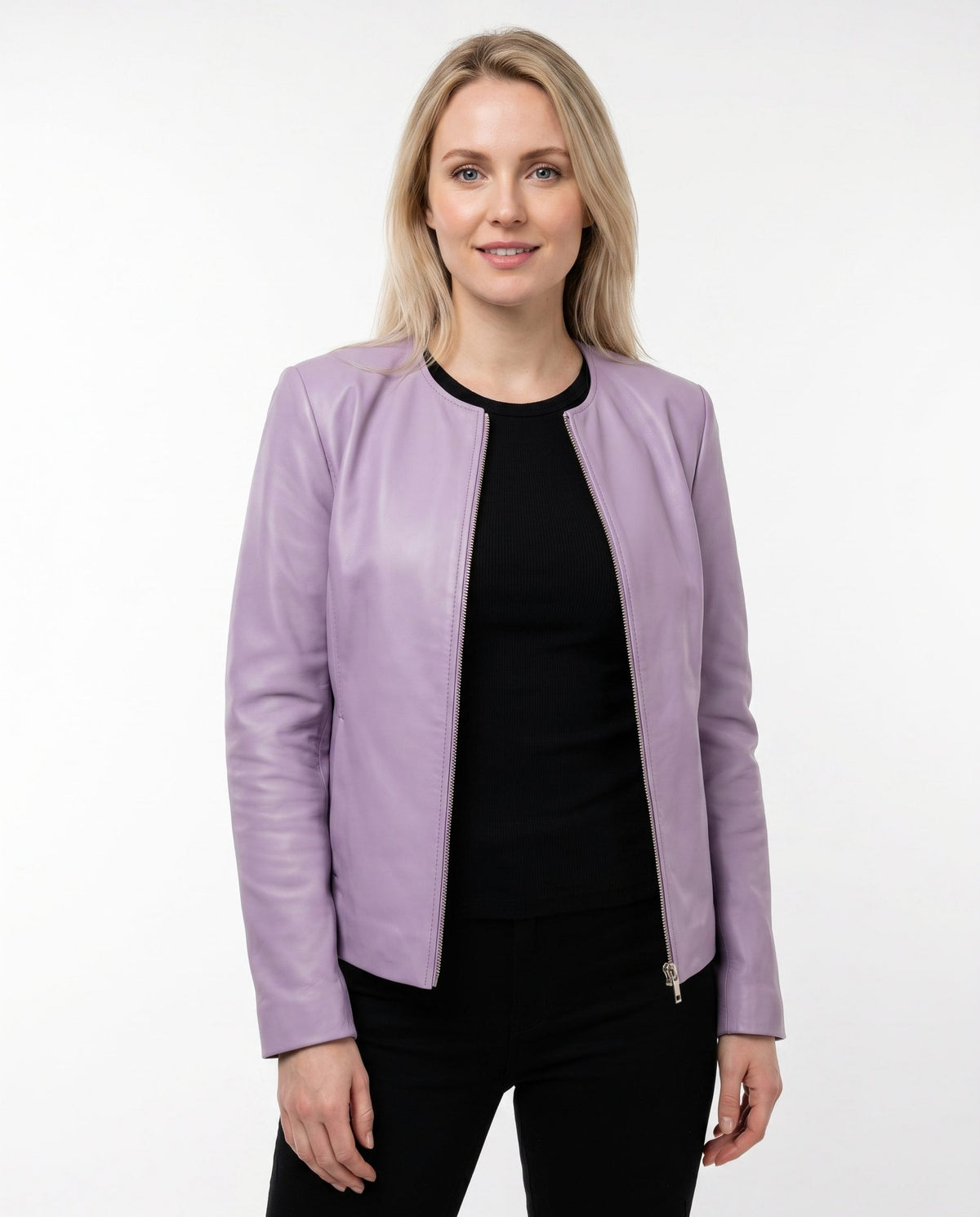 Leather Snap Collar Moto Jacket