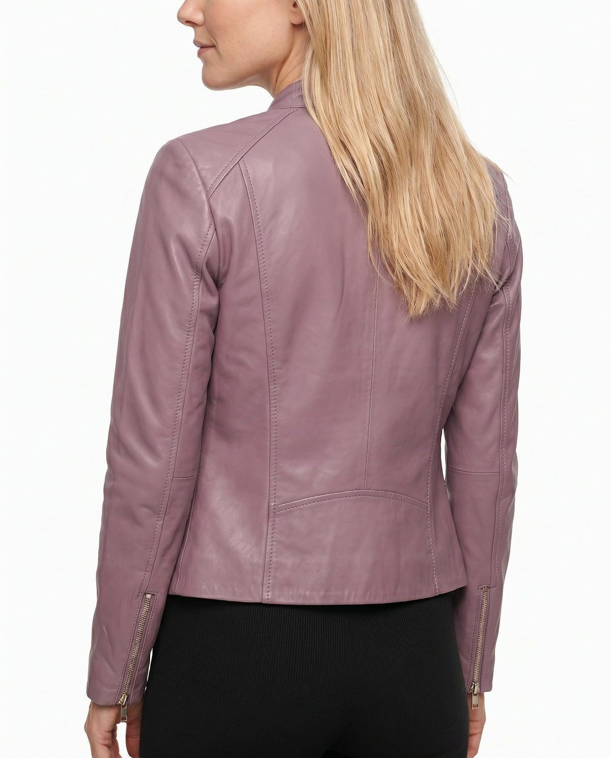 Leather Snap Collar Moto Jacket