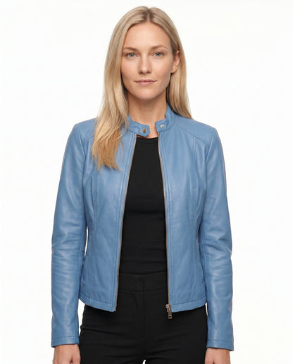 Leather Snap Collar Moto Jacket