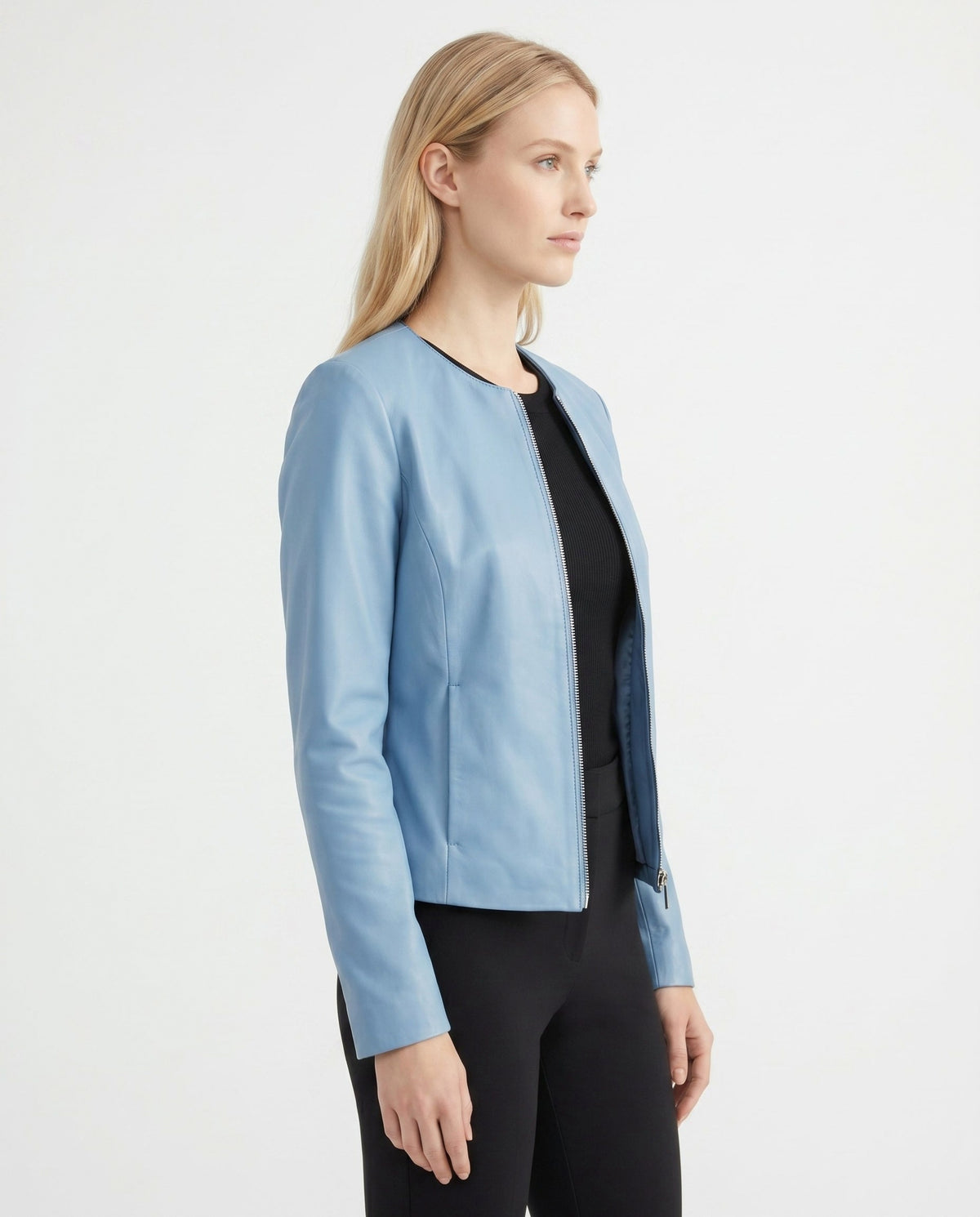 Leather Snap Collar Moto Jacket