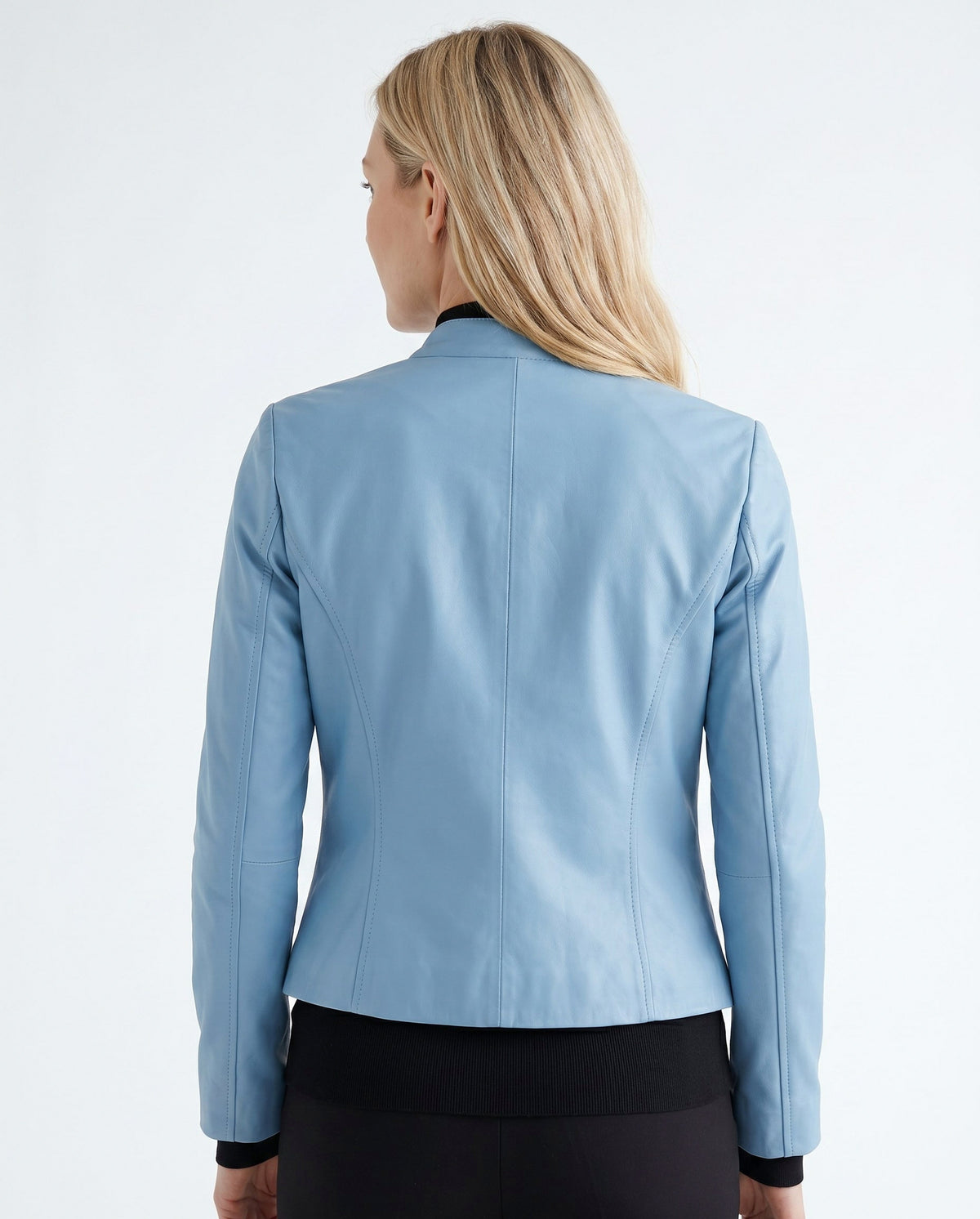 Leather Snap Collar Moto Jacket