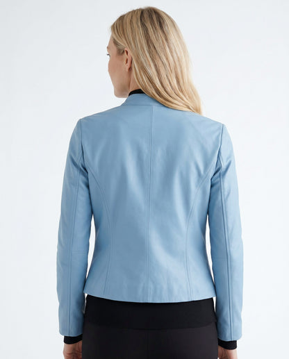 Leather Snap Collar Moto Jacket