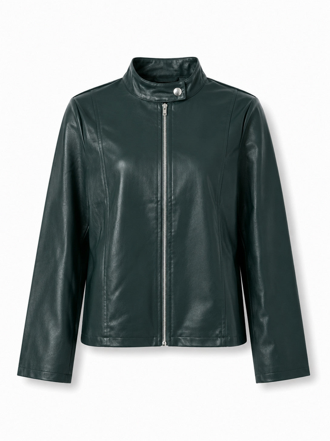 Leather Snap Collar Moto Jacket