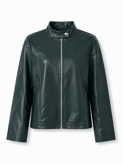 Leather Snap Collar Moto Jacket
