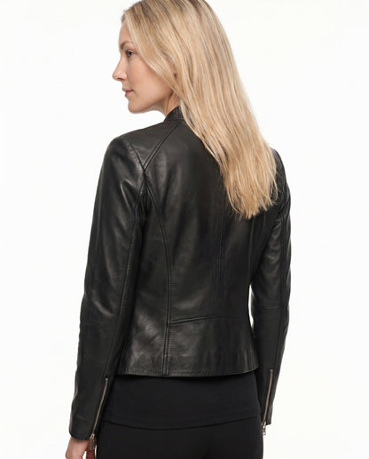 Leather Snap Collar Moto Jacket