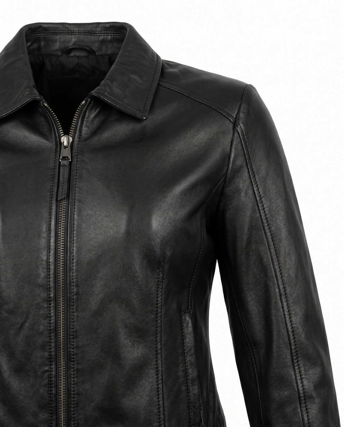 Leather Snap Collar Moto Jacket