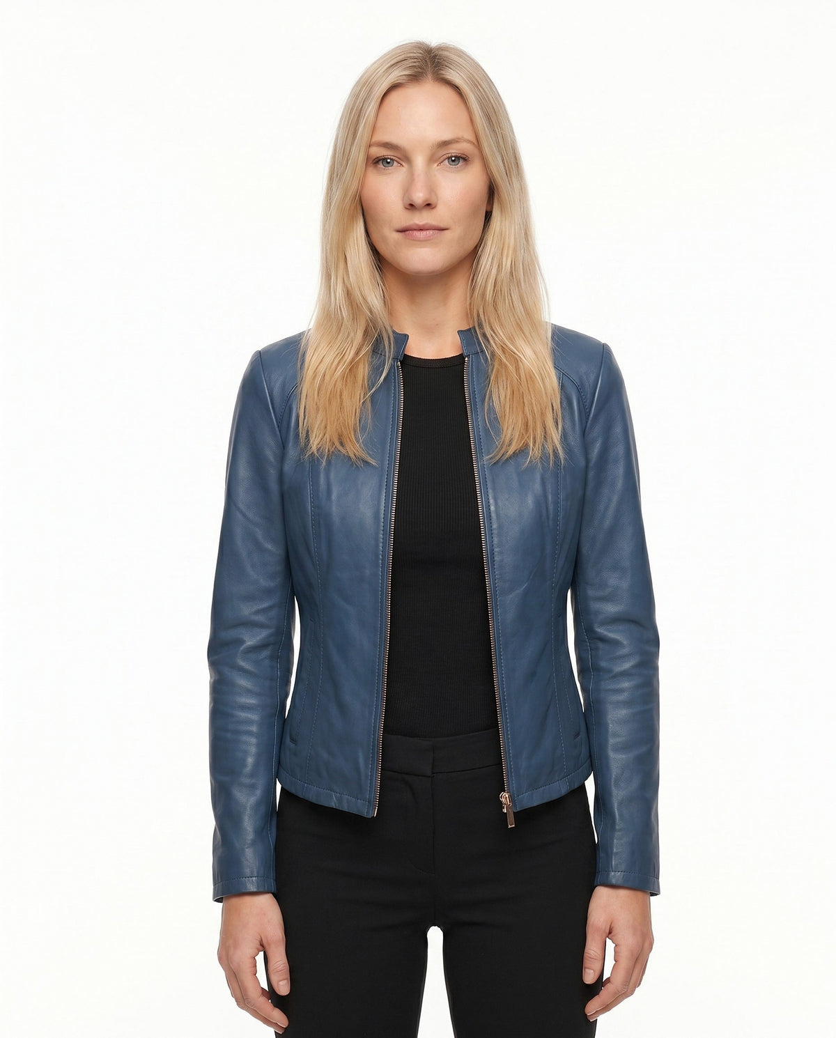 Leather Snap Collar Moto Jacket