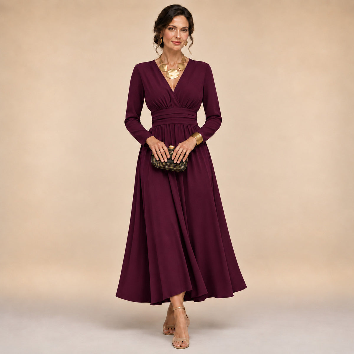 Long Sleeve A-Line Maxi Dress