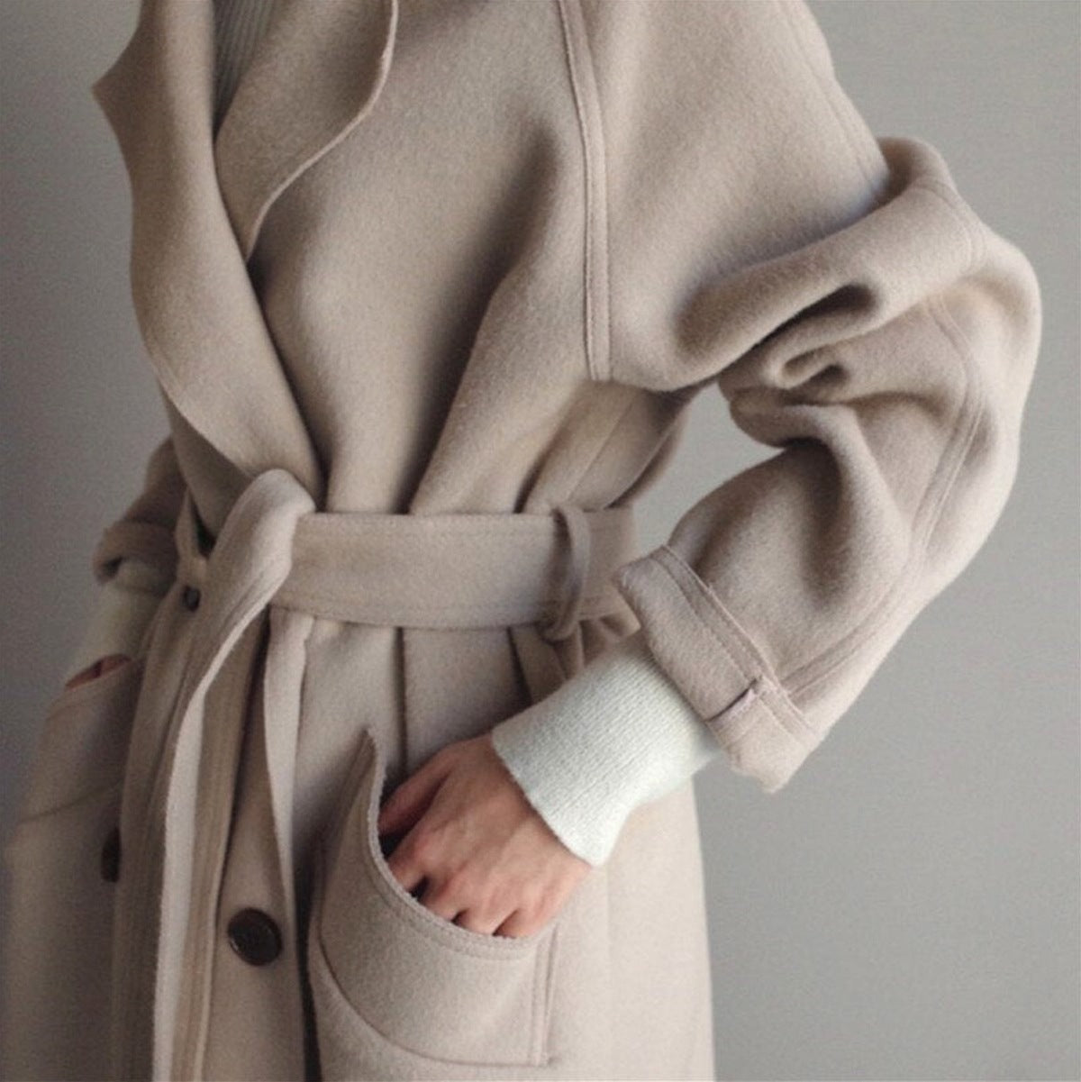 Long Sleeve Belted Midi Coat