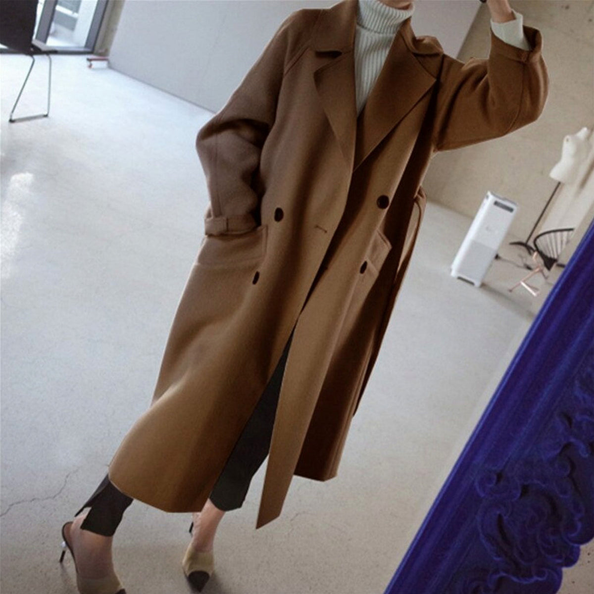 Long Sleeve Belted Midi Coat