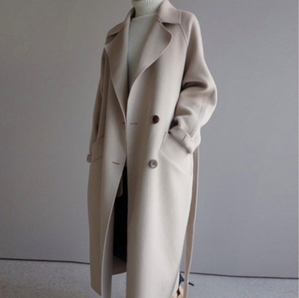Long Sleeve Belted Midi Coat