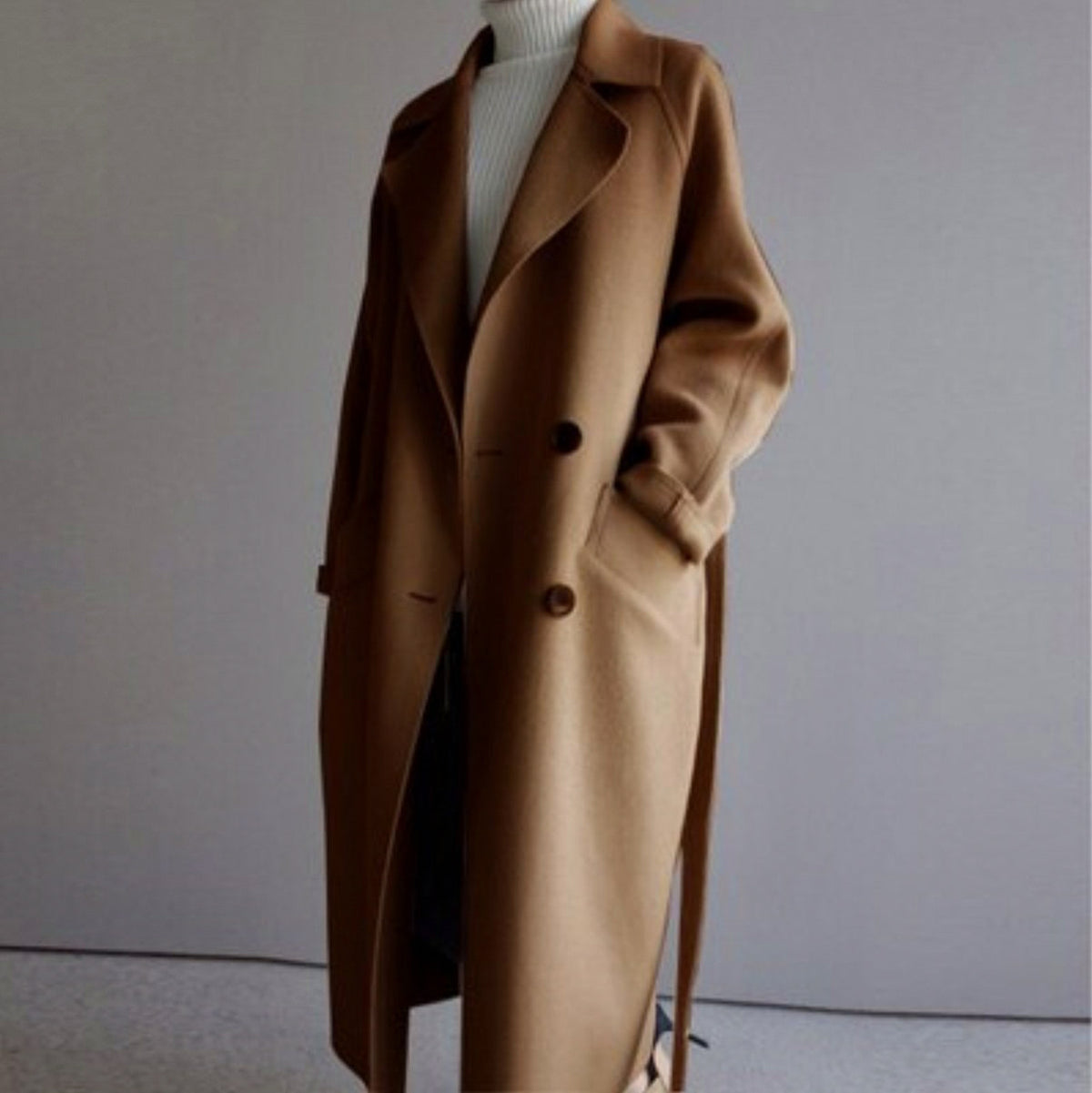 Long Sleeve Belted Midi Coat