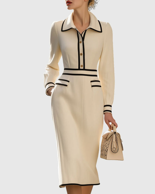 Long Sleeve Collared Midi Shirt Dress