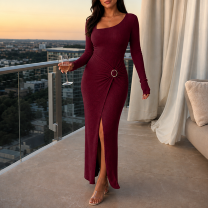 Long Sleeve Ruched Ring Maxi Dress