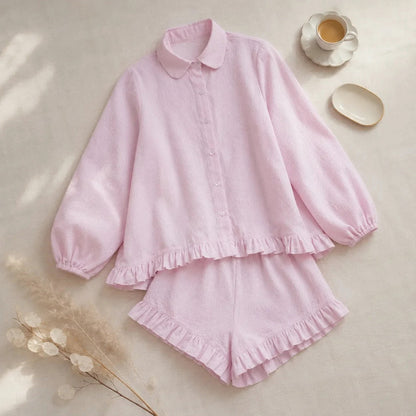 Long Sleeve Ruffle Button Down Matching Set