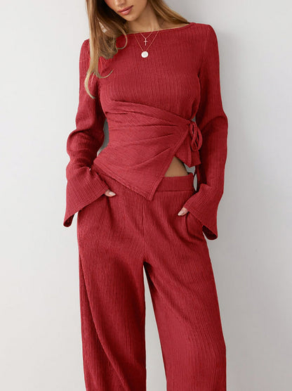 Long Sleeve Tie Waist Two Piece Set